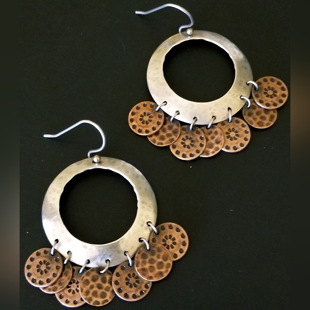 Silpada Sterling Silver & Copper Coin Cha Cha Earrings